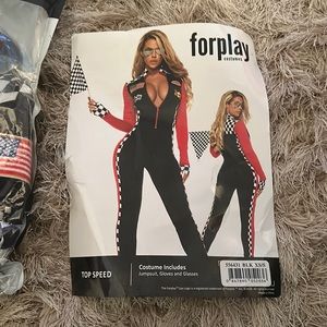 Womens Plunging Neck Sexy Race Car Driver Costume Black